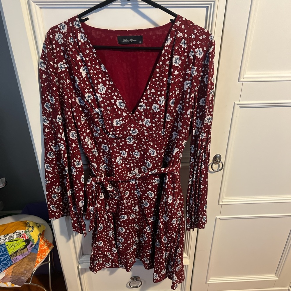 Anna Grace Burgundy Floral Dress